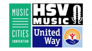 HSV Music, United Way and Music Cities logos